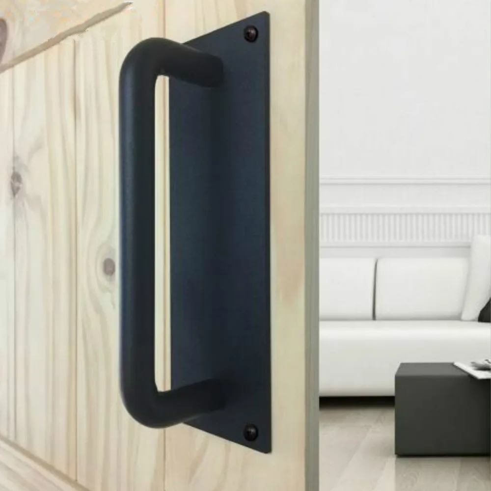 

Rectangular Industrial Vintage Black Steel Barn Door Handle Sliding Wood Door Safety Handle Barn Door Pull With Round Corner