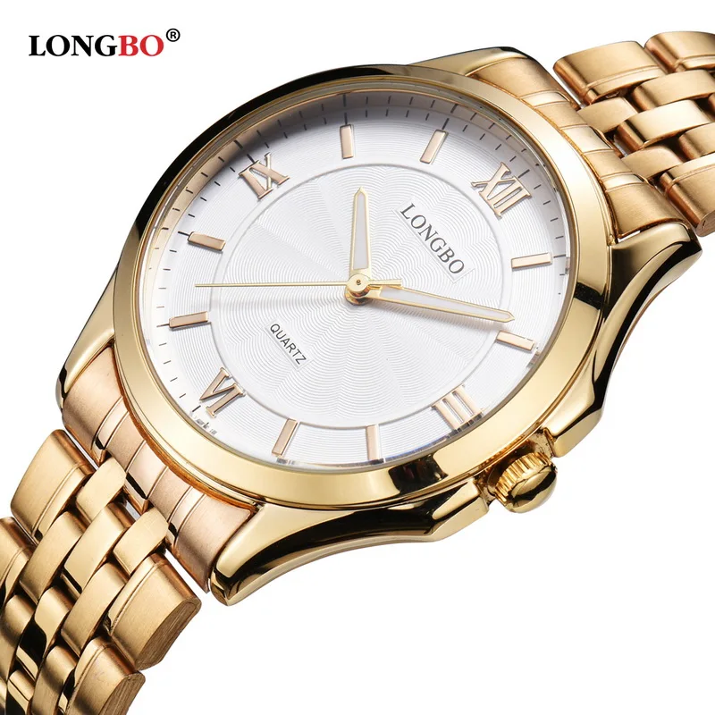 

LONGBO Quartz Watch lovers Watches Women Men Couple Analog Watches Leather Wristwatches Fashion Casual Watches Gold 1/pcs 80236