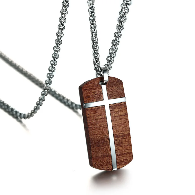 Unique Mens Necklaces Hand Crafted Rosewood Cross Inlay Pendant Necklace Men Wood Jewelry with Stainless Steel 24" Chain collare - Image 2