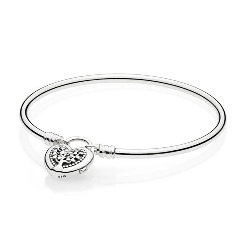 

925 Silver Bead Charm Bracelet Fit Original Pans Moments Sterling Silver Bangle With Tree Of Love Clasp For Women DIY Jewelry