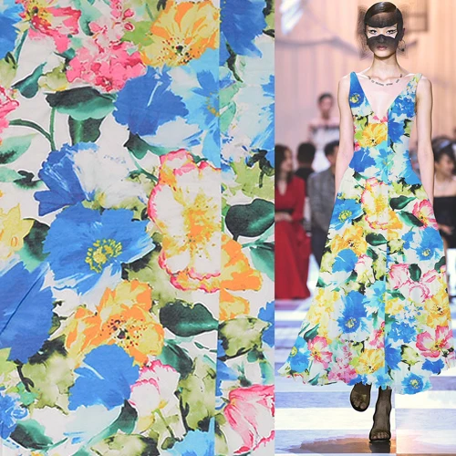 

Colorful flower floral print silk and cotton blended fabric 140cm width,SCT487