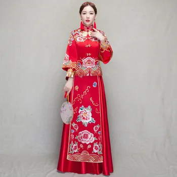 

Chinese Women Wedding Dress Female Traditional Cheongsam Set Exquisite Floral Embroidery Qipao New Slim Elegant Evening Gowns