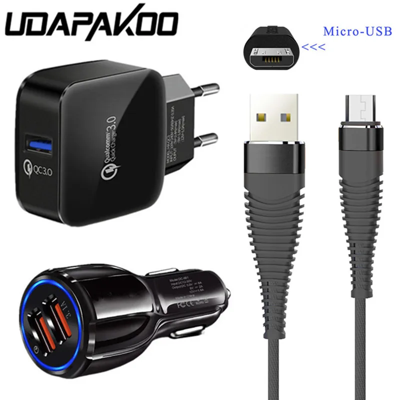QC 3.0 سريع شاحن شاحن سيارة 1 M المصغّر usb لسامسونج galaxy j3 j5 j7 2016 2017 J4 J6 J8 Oukitel C8 X8 honor 7a 7x 7c الهاتف