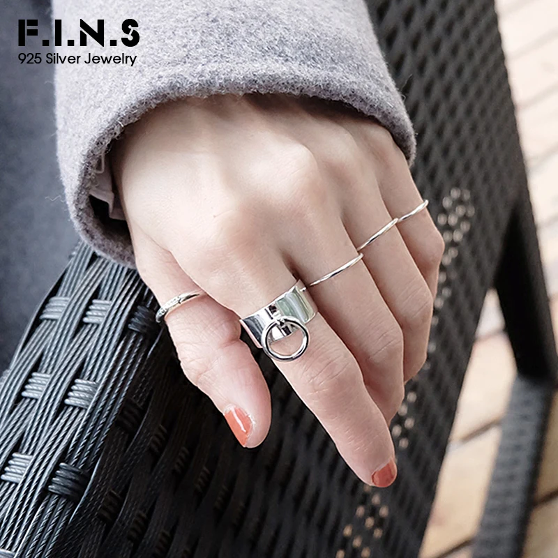 F.I.N.S 925 пробы серебряные кольца для женщин широкое женское кольцо с круговой подвеской открытый манжет регулируемое кольцо женское украшение