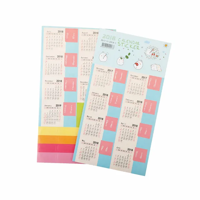 2 pcs pack office school 2018 year calendar time decorative stickers 2 year calendar planner