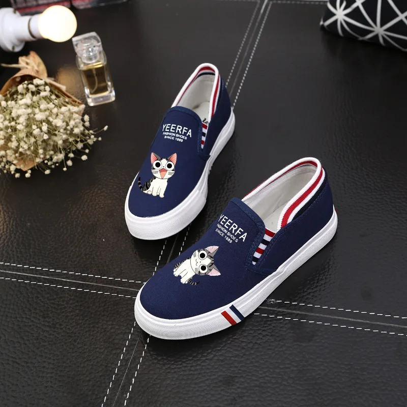 Coshome Cheese Cat Flats Canvas Shoes Chi's Sweet Home Casual Shoes Boys Girls Graffiti Painted Shallow Mouth Black Lazy Shoes (2)