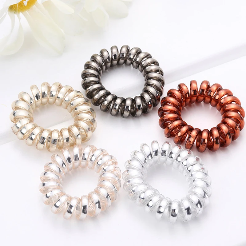 

2019 New Multicolor Elastic Spiral Shape Ponytail Ties Gum Rubber Telephone Line Wire Band Rope Hair Accessories Bands For Girls