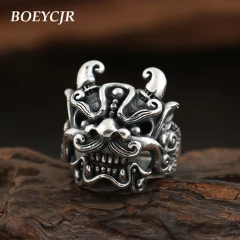 

BOEYCJR S925 Sterling Silver Chinese Lion Rings Fine Jewelry Vintage Adjustable Energy Rings for Men Gift anillo anneau