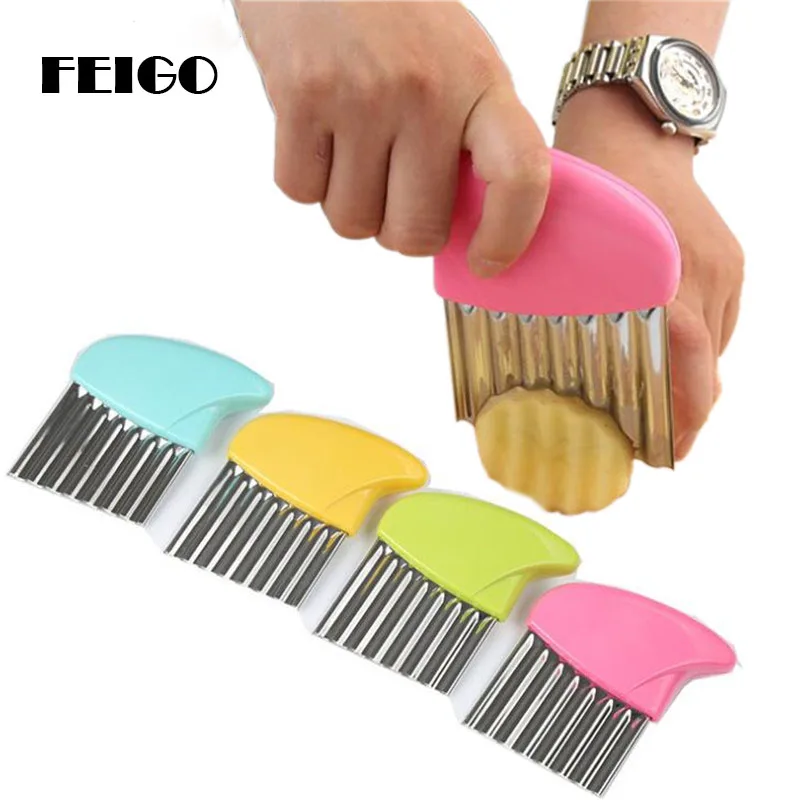 

FEIGO 4 Colors Potato Cutter Stainless Steel Vegetable Cutter Kitchen Utensils Outdoor Barbecue Appliances Cooking Tools F248