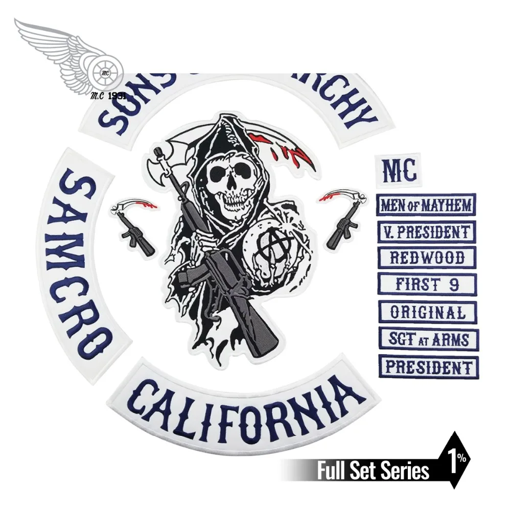 

2015 Original Son Of Jacket Back Embroidered Anarchy Patch Motorcycle Biker Club Patch 35CM Full Back SOA Patches Brand mc1931