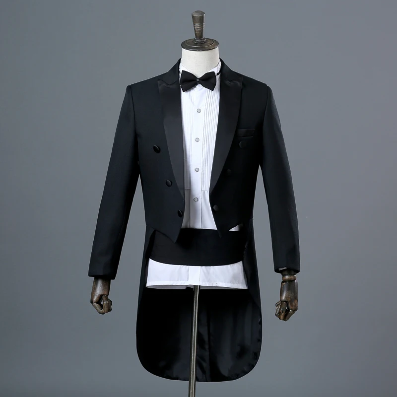 Комплект из 4 предметов, английский джентльмен, черные, белые свадебные смокинги для жениха, костюмы для мужчин, Классический Фрак с брюками, приталенный смокинг