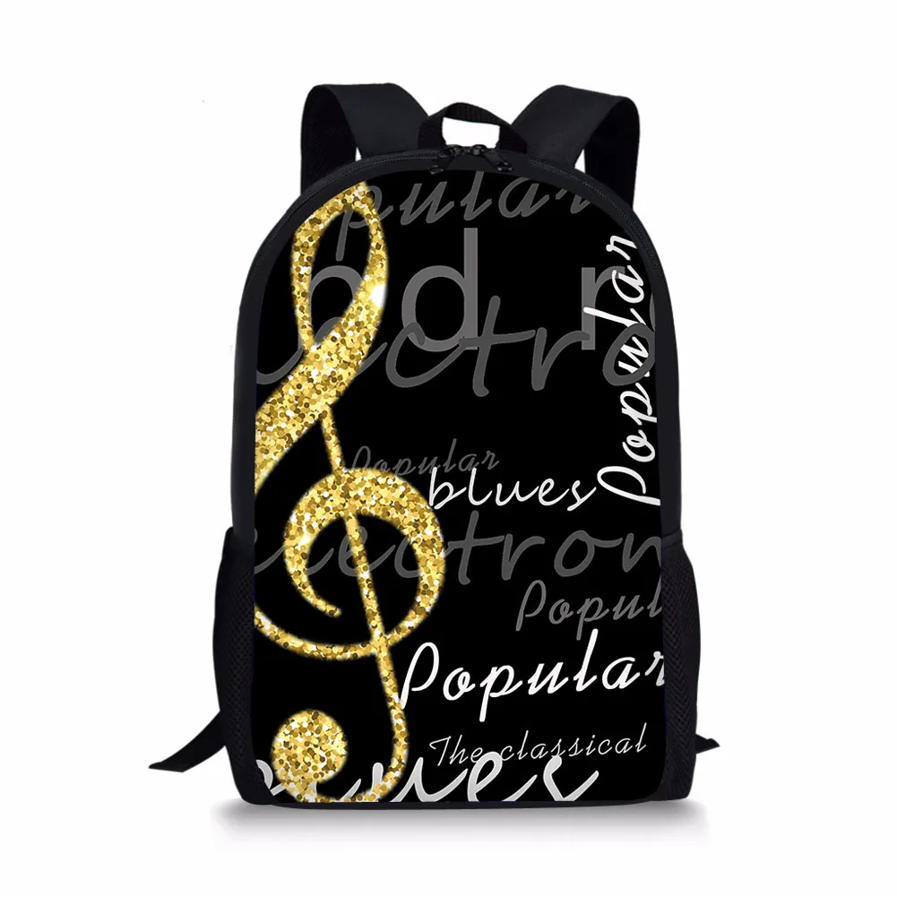 Music Note School Bags For Girls Black Printed Knapsacks Kids