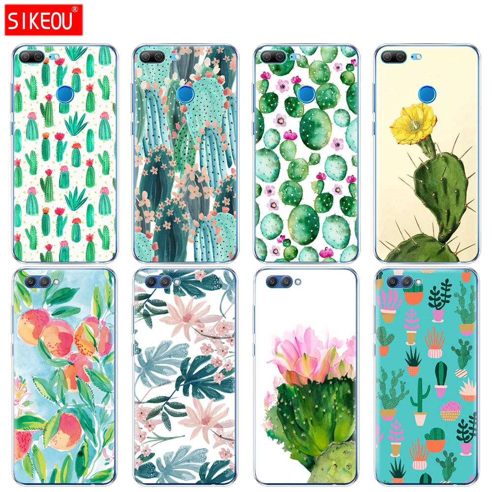 

Silicone Cover phone Case for Huawei Honor 10 V10 3c 4C 5c 5x 4A 6A 6C pro 6X 7X 6 7 8 9 LITE Green Cactus flower design