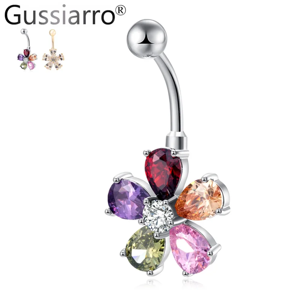 

2019 New Style Flower SUMMER JEWELRY Clear Color White Gold-Color Branch Navel Bar Piercing Belly Button Dangle Free Gift
