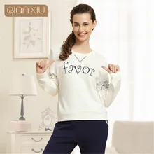 Qianxiu парные пижамные комплекты пижамный комплект с круглым вырезом с длинным рукавом Одежда для отдыха для женщин Thincken ночная рубашка из хлопка модная ночная рубашка