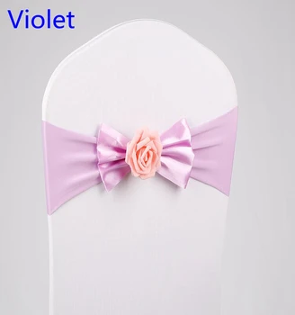 

Violet Colour Lycra chair sash butterfly bow tie with rose ball for wedding chairs decoration spandex band stretch bow tie