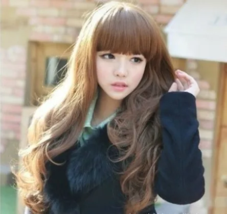 Korean Fashion Lady Long Curly Hair Wig Wavy Wig Hoods Free