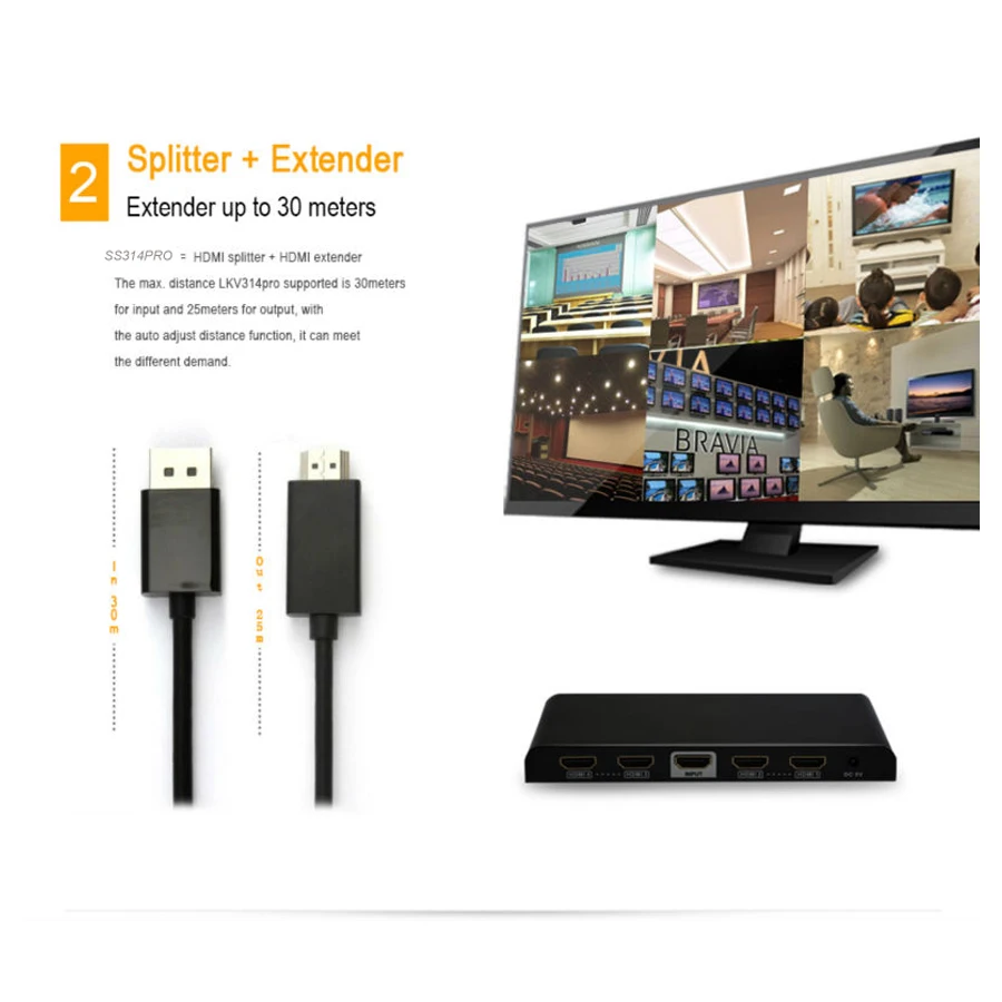 4 K x 2 K HDMI Splitter 1x4 HDMI сплиттер+ Extender HDMI 1,4 HDMI концентратора 1 в 4 из ультра-HD 3D для HDTV DVD PC