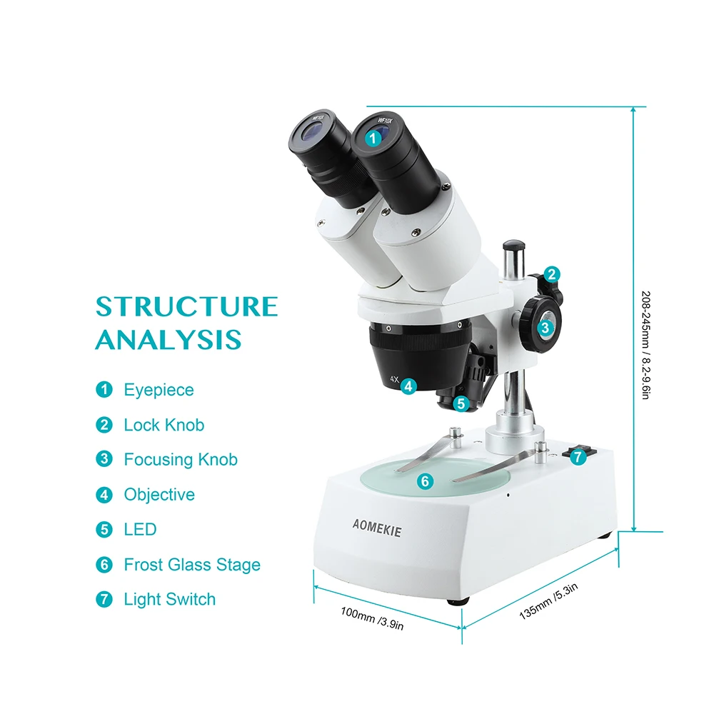 AOMEKIE промышленный стерео микроскоп 20X/40X для печатной платы, мобильного телефона, для ремонта бинокулярного микроскопа, верхний/нижний СВЕТОДИОДНЫЙ RU склад