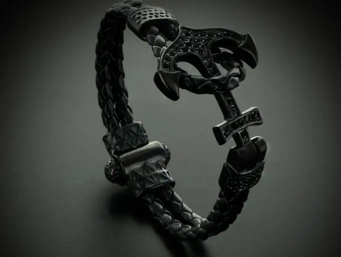 Модный браслет с якорем императора, золотые браслеты, черные кожаные браслеты на запястье и браслеты, подарок для мужчин и женщин