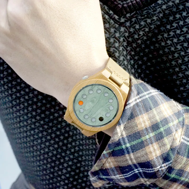 BOBO BIRD Men's Wood Bamboo Wristwatch 12 Holes Design Men Top Brand Wooden Wrist Watches in wood Box
