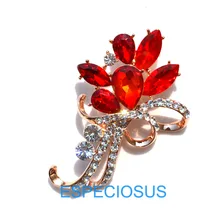 Элегантный красный кубический циркон Terne металлический цветок булавка для женщин подарок аксессуары для одежды Ювелирные изделия Брошь Стразы цвета розового золота
