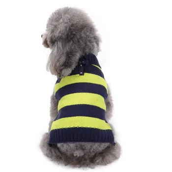 

New Autumn/winter Wool Dog Sweaters Simple Christmas Yellow-blue Stripes Knitting Sweater for Small and Medium Dog Pet Clothes