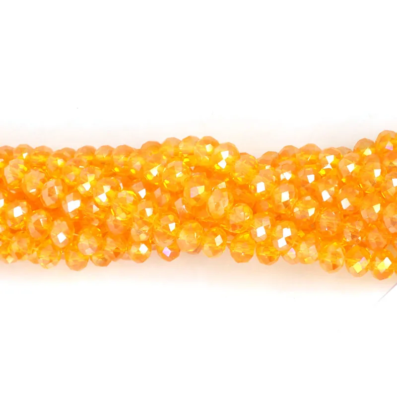 145 шт./лот, разноцветные граненые бусины Rondelle, 23 цвета, 4 мм, стеклянный чешский хрустальный бисер для изготовления ювелирных изделий, свободные разделительные бусины, сделай сам, рукоделие - Цвет: orange yellow AB