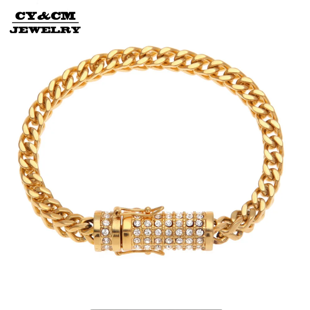 CY & CM 6 мм Франко звено цепи браслет полный Iced Out коробка для стразов Застежка