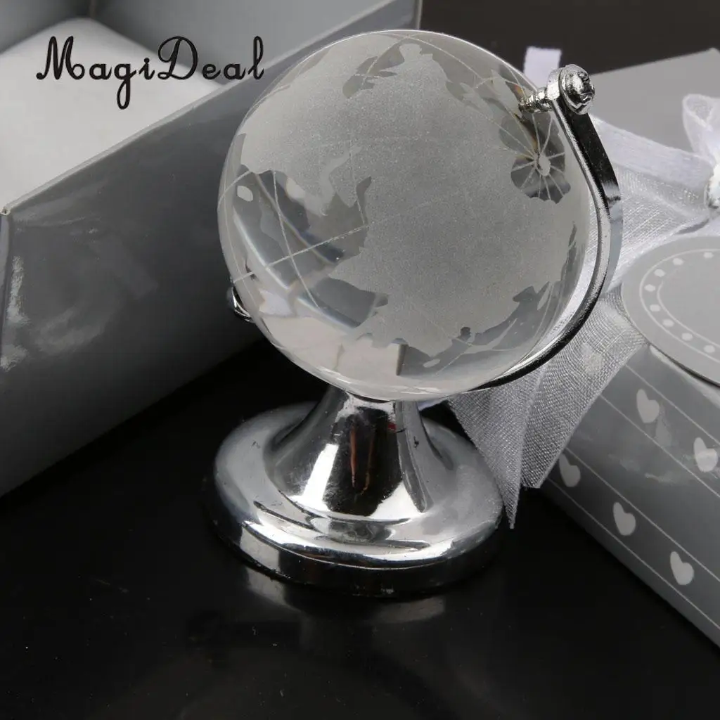 MagiDeal Серебряный стенд хрустальный мир Глобус свадебный подарок пресс-папье Васту фэн-шуй счастливый камень
