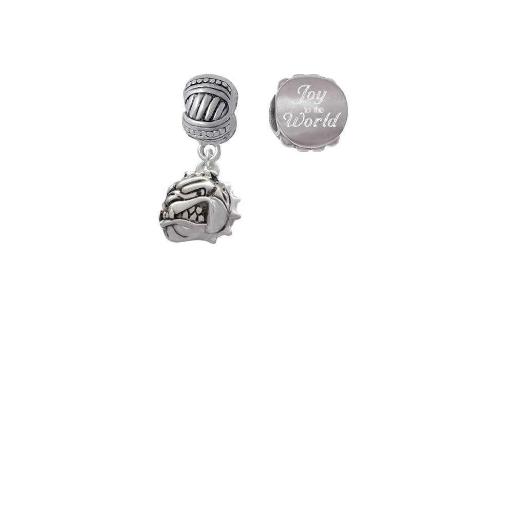 Silvertone Small Bulldog - Mascot Joy to the World Charm Beads (Set of 2)