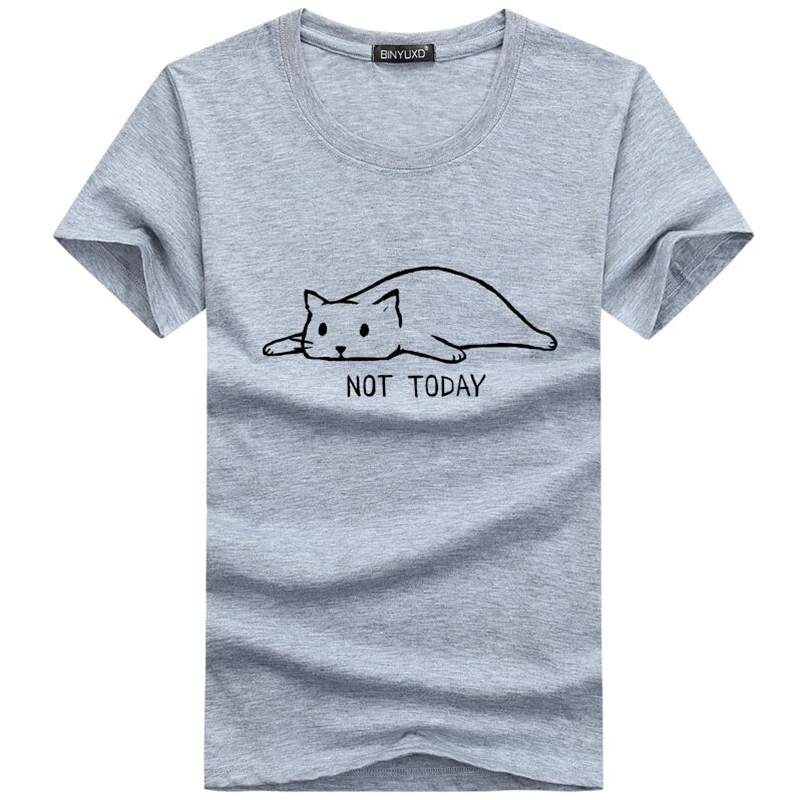 

2019 Fashion Not Today Hip hop Men's T-Shirt Short Sleeve Around The Neck Funny Hipster Cat Lazy Printed T-Shirts tees 5XL