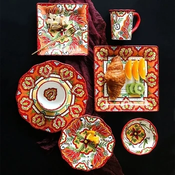 

Suit creative household ceramics tableware steak red breakfast tray