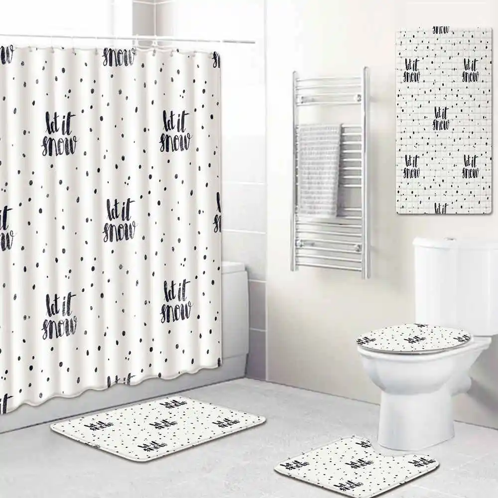 Initials Alphabet Letter Bathroom Fabric Shower Curtains with Rug Toilet Mat Set 