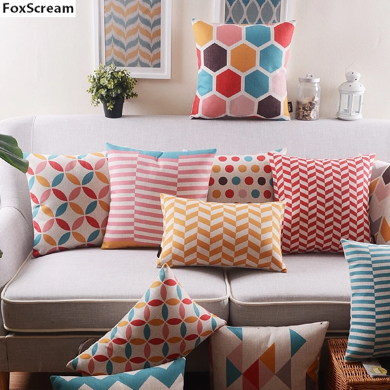 Европейские Декоративные Чехлы на подушки, простые Чехлы для подушек, домашний декор, Геометрическая Подушка, оранжевая, красная, синяя наволочка для дивана