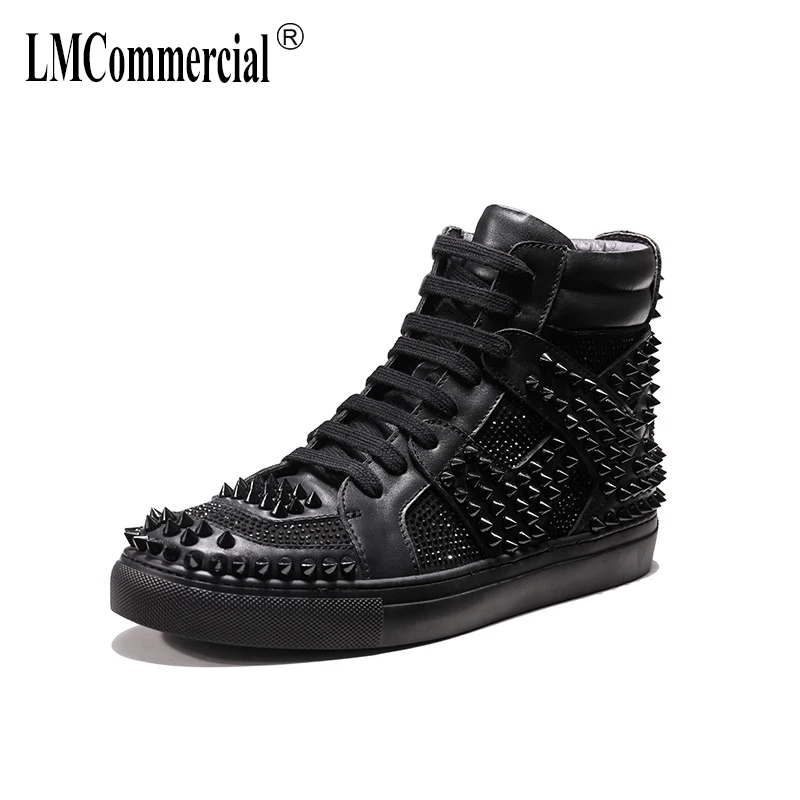 

men's Chelsea boots autumn winter Korean version trend rivet high-top shoes men's shoes British all-match cowhide Martin boots