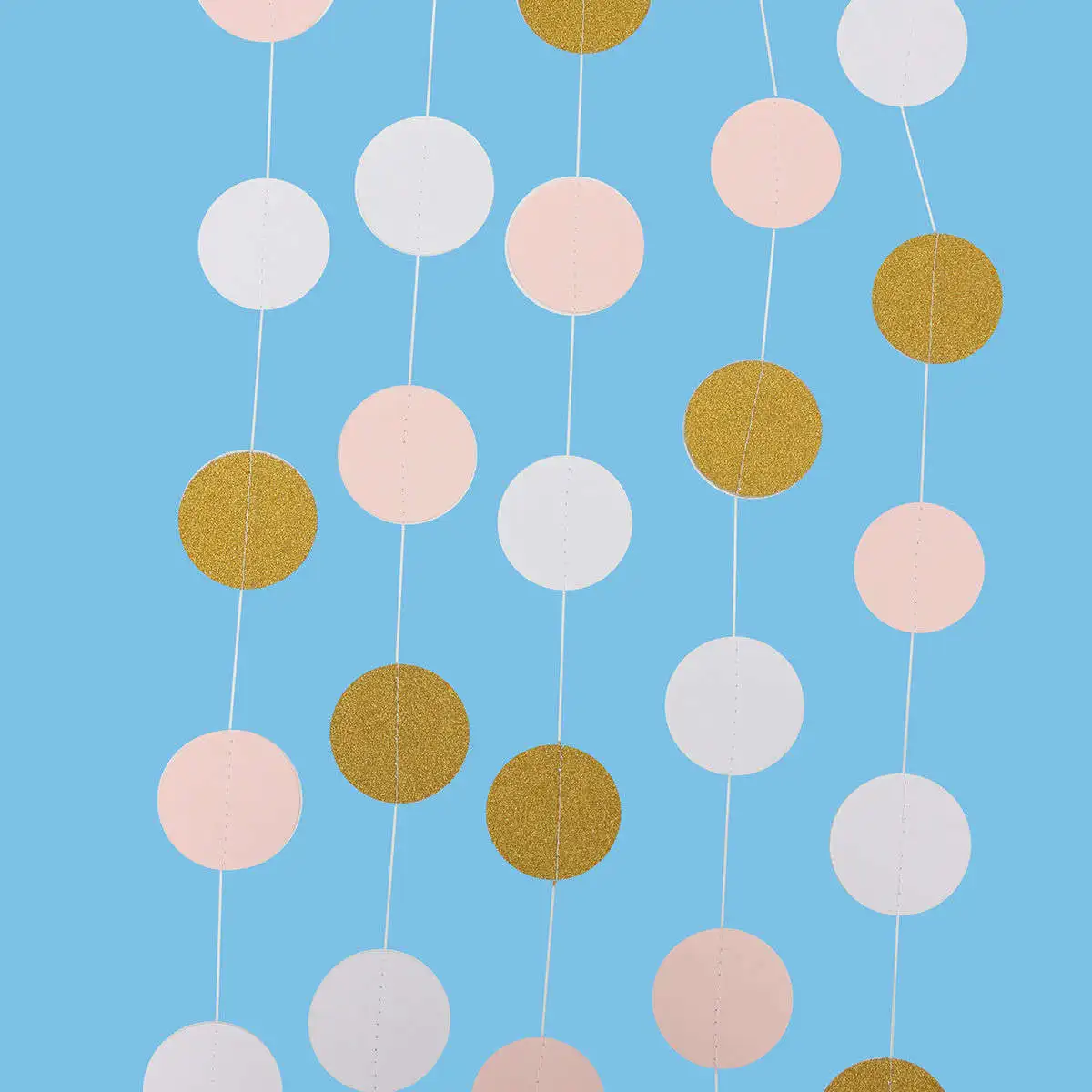 JX-LCLYL 40 pieces Pink White & Gold Glitter Circle Polka Dots Paper Garland Banner 10FT New Decor