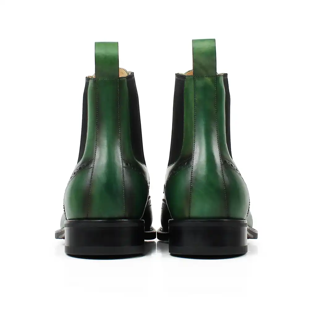 green leather ankle boots