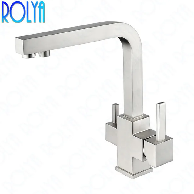 Best Price Rolya Reverse Osmosis 3 Way Water Filter Tap Clean Water Brushed Nickle Tri Flow Kitchen Faucet