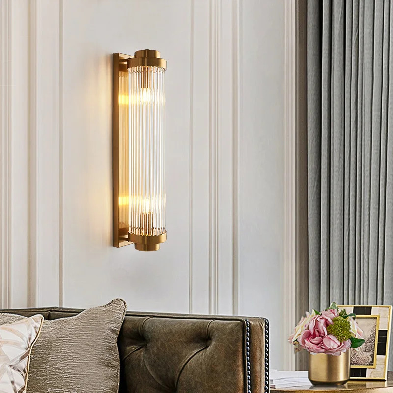 

Modern Lustre Crystal Pole Led Wall Lamp Living Room Gold Metal Bedroom Led Wall Light Fixtures Living Room Corridor Led Sconce