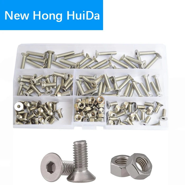 

M5 Hex Flat Socket Head Cap Screw Thread Metric Hexagon Machine Countersunk Bolt Nut Set Assortment Kit 304 Stainless Steel