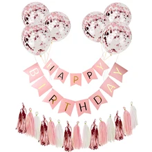 Gelukkige Verjaardag Papier Banner Rose Gold Tassel Garland Party Decorations Adult Kids Baby Eerste Jongen Meisje Confetti Ballon Levert