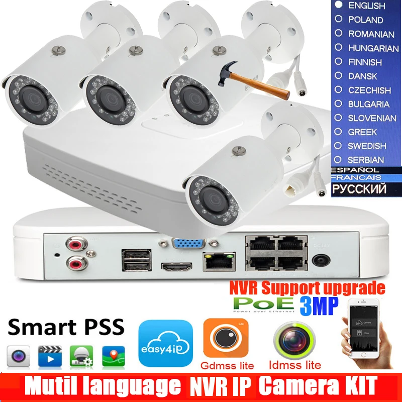 4Ch POE NVR4104 P 4ks2 Kit Bullet IP Camera System P2P 4 Channel POE ...