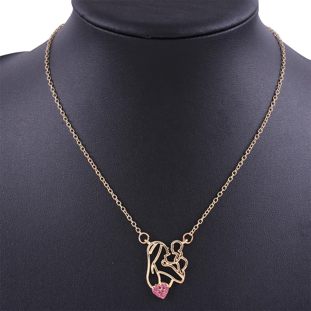 

2019 New Fashion Crystal Heart Mom Baby Pendant Choker Chunky Chain Bib Necklace Women Fashion Jewelry Gifts Bijoux Femme