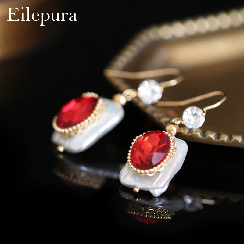 

original design 925 Sterling Silver Ear Pin Natural red Stone Earrings For Women Freshwater Pearl Wedding Earrings Fine Jewelry