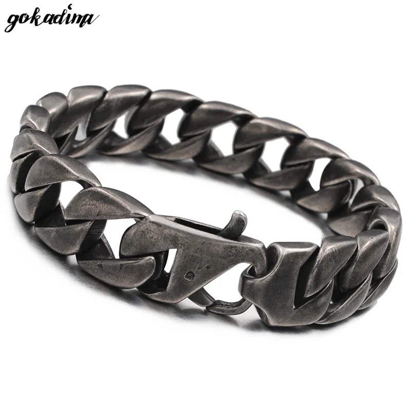 

GOKADIMA Vintage Mens Jewelry 316L Stainless Steel Chain Link Bracelet PUNK,, Wholesale&bijioux,WB673