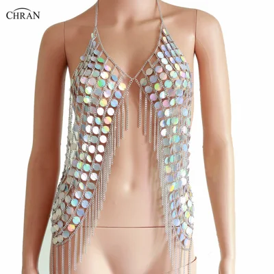 Tanques de Sereia Lantejoulas para Mulheres Chran Holográfico Camis Seascape Topos Cabresto Colares Férias Usar Festa Jóias Acessórios 2020 & 2 Moda Feminina