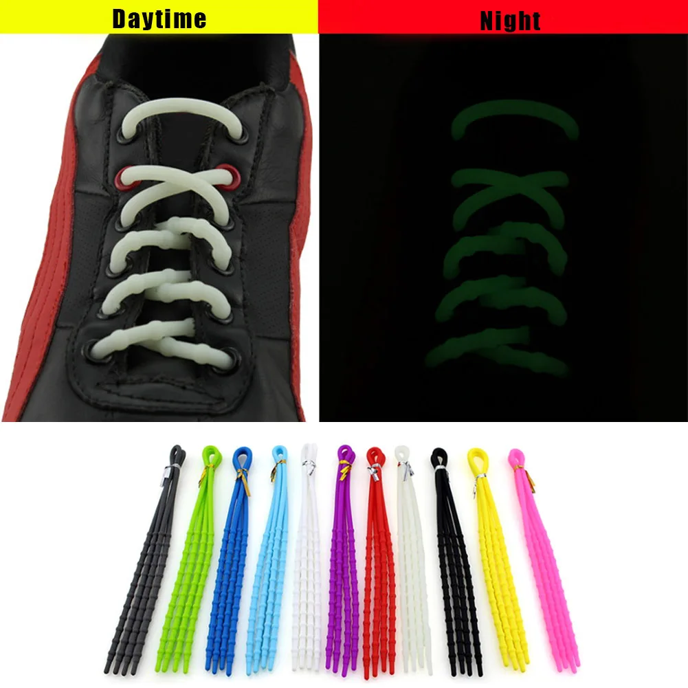 

1 Pair Unisex fluorescent Lazy Shoelaces Shoe accessories personalized fashion Easy Elastic Silicone Shoes Laces