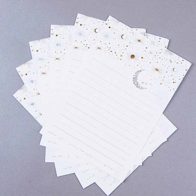 Vintage Paper Letter Europe Type Bronzing Starry Moon Blessing Letter Envelope Writing Paper Office Stationery