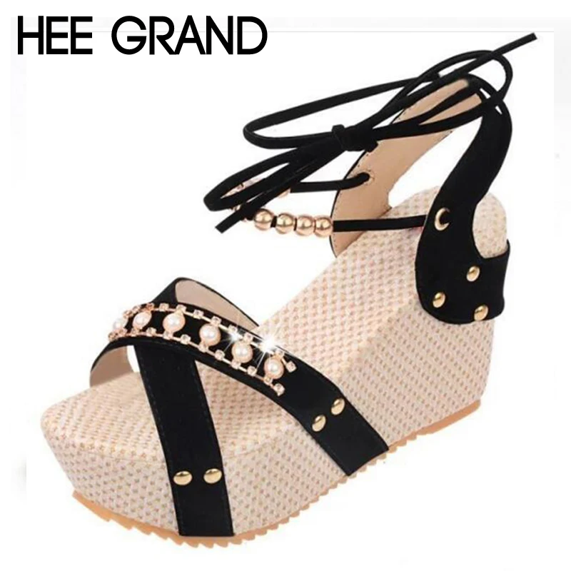 

HEE GRAND 2018 Women Casual Sandals Metal Decoration with Heels Comfortable Wearing Women Beach Vacation Sandals XWZ4679